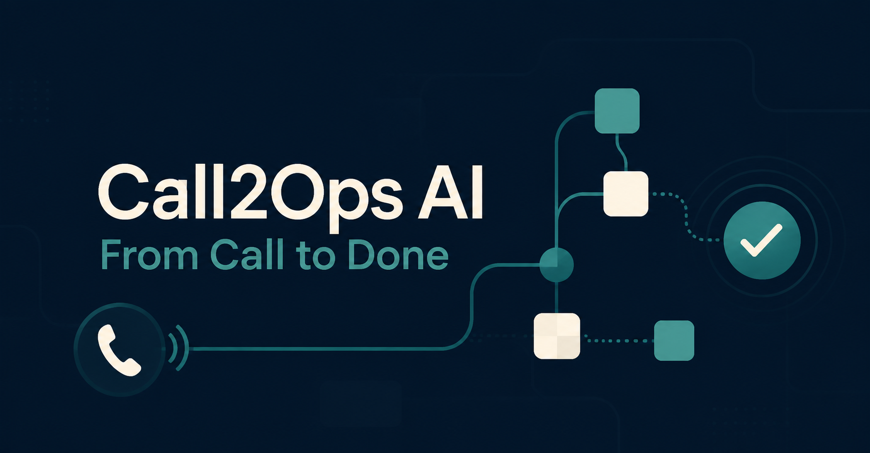 Call2Ops AI가 전화에서 후속업무까지 연결되는 흐름을 표현한 이미지
